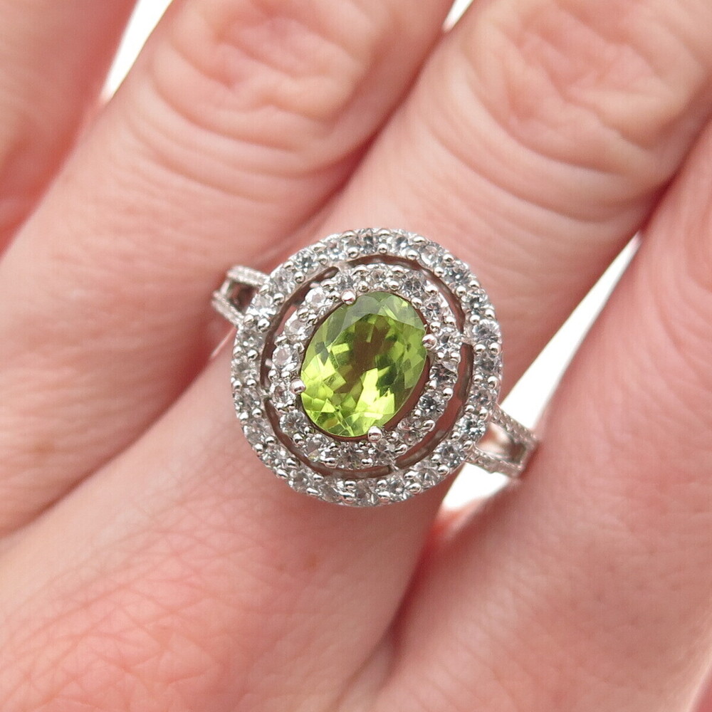 Jane Seymour 925 Sterling Silver Real Peridot & White Topaz Ring Size 8.5